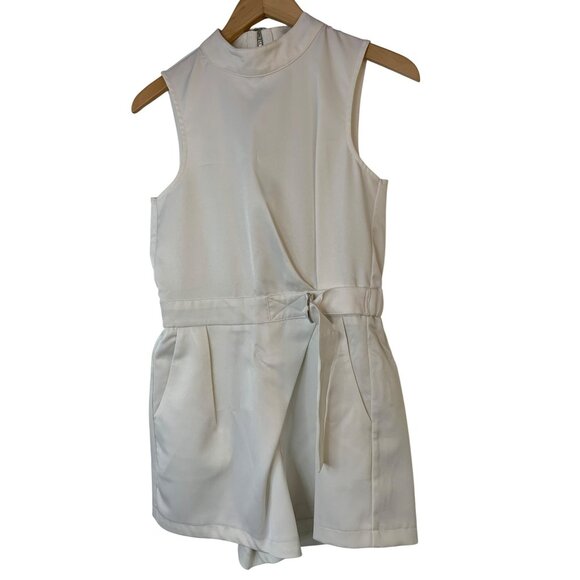 Glamorous White High Neck Romper S Summer Slit Back Elastic Waist New RA10077 - Picture 2 of 9